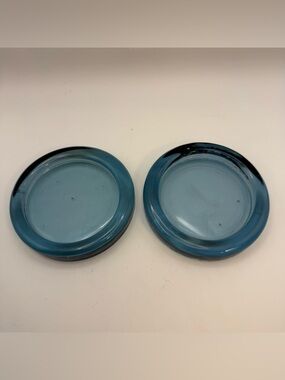 Set of 2 Recycled Glass Candle Holder Or Wine Bottle Coaster Cobalt Blue 4” VTG